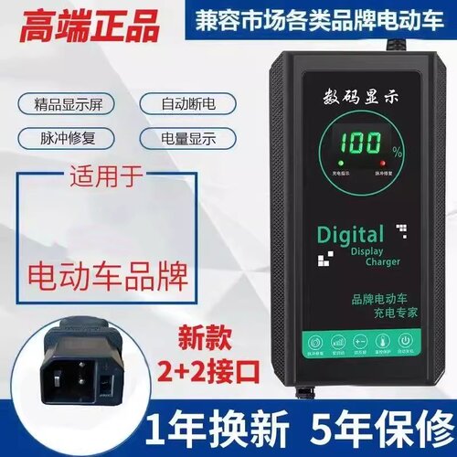 新国标2+2插孔适用各大品牌电动车充电器48V60V72V20AH自动断电原