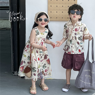 【断码清仓】女童兄妹装海边度假风碎花连衣裙夏季高级感2025新款