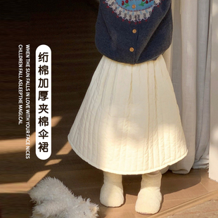 儿童宝宝冬款 2025新款 半裙子白色 秋冬季 女童超好看夹棉半身裙长款