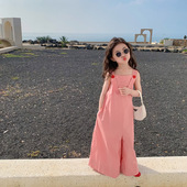 夏装 夏款 儿童女宝宝洋气时髦粉色背带裤 子夏季 炸街阔腿裤 女童薄款