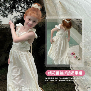 女童绣花蕾丝拼接吊带裙夏季 2025新款 儿童女宝小众甜美连衣裙夏装