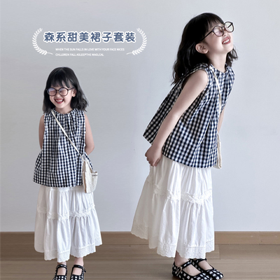夏季棉布格子森系甜美裙子套装