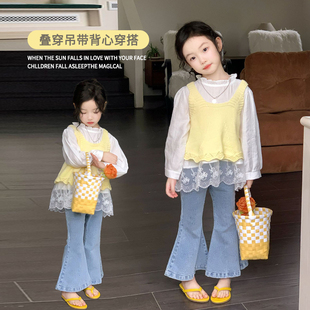 女童超好看针织吊带背心叠穿蕾丝打底衫2026新款儿童女宝上衣洋气