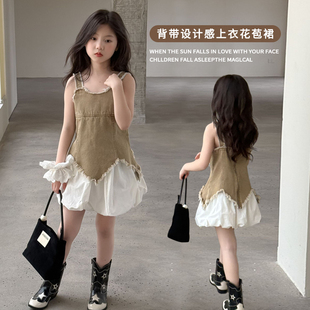 女童背带设计感上衣花苞裙夏款2025新款儿童女宝洋气森系裙子穿搭