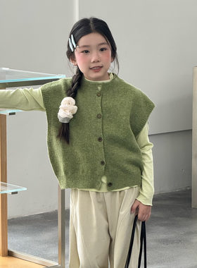 女童针织马甲开衫外穿洋气韩版秋2026新款儿童女款坎肩叠穿打底衫