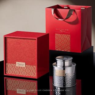 天时包装新款高档翻盖盒不锈钢茶叶罐红茶绿茶茶叶包装盒空礼盒