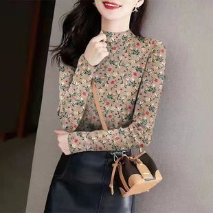 秋季上衣女半高领长袖T恤秋冬新款韩版修身内搭外穿妈妈装打底衫