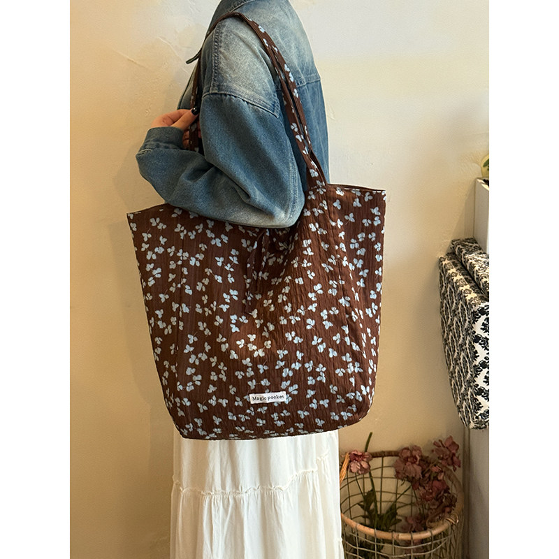 韩系复古碎花托特包女大容量双面背单肩包慵懒感通勤手提购物袋