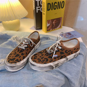 女脏脏鞋 女豹纹鞋 新款 做旧帆布鞋 韩版 板鞋 子女ins潮滑板鞋 chic