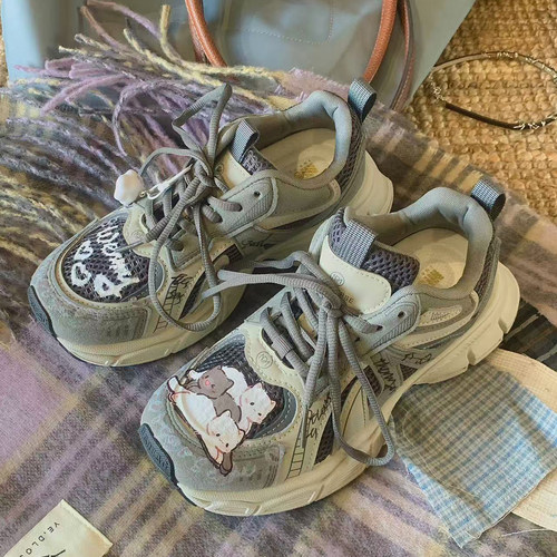 可爱小猫原创小众设计感厚底老爹鞋女厚底新款春百搭运动鞋潮鞋子