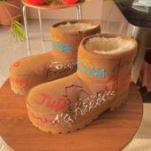 2024冬季 新款 大头涂鸦雪地靴女厚底短靴二棉手绘保暖棉靴欧洲站