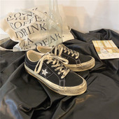 情侣女做旧鞋 男鞋 星星ins滑板鞋 潮鞋 港风低帮帆布鞋 男生百搭韩版