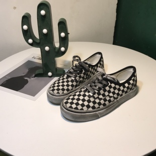 韩国ins复古做旧系带格子帆布鞋 男 女ulzzang情侣懒人休闲运动板鞋