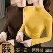 t恤女 内搭长袖 清仓外贸妈妈中老年德绒半高领保暖打底衫 上衣修身