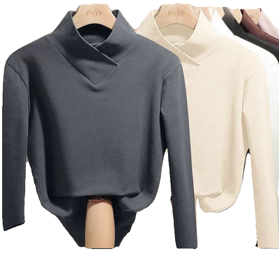 百搭V领交叉保暖长袖t恤上衣交叉