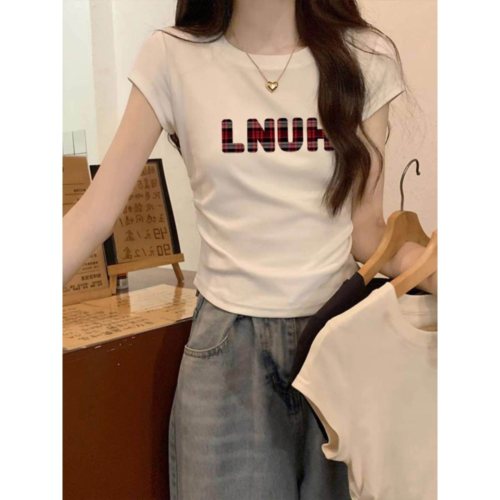 美式高街潮牌妈妈短袖t恤女装2026新款夏季修身短款甜辣小上衣服图片