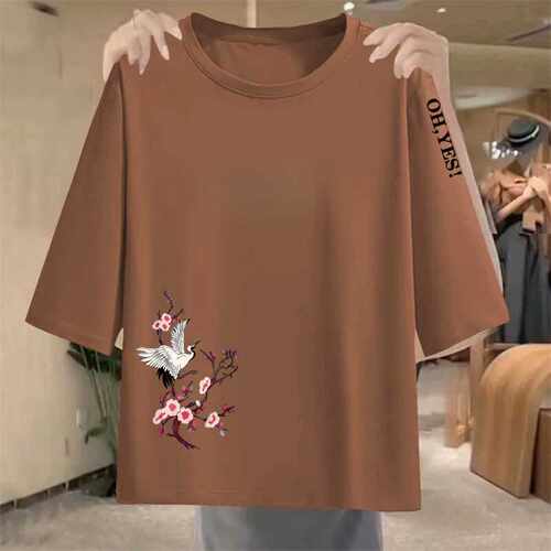 清仓捡漏中老年八分袖t恤宽松大码女装半袖体恤衫上衣打底小衫