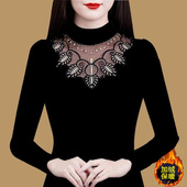 秋冬装 保暖T恤女士加绒加厚打底衫 新款 长袖 秋衣外穿蕾丝上衣 短袖