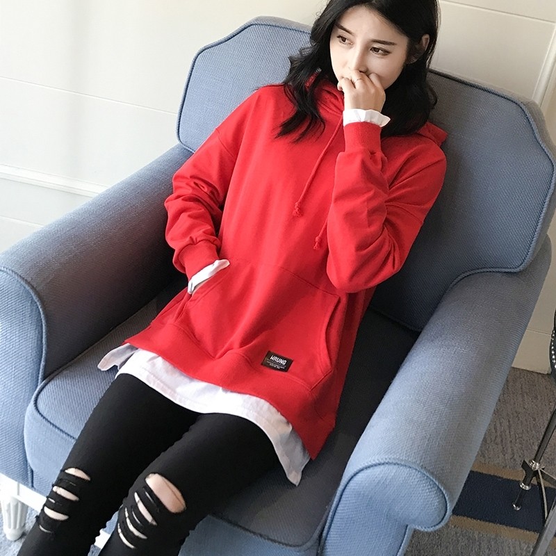 2021秋装新款韩版宽松外套中长款连帽加绒卫衣女假两件套头上衣潮|ruв категории Женская одежда, свитер/свитер - от Buy2taobao.com для оказания профессиональной услуги покупки агента Taobao