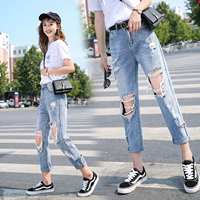 Xuân 2019 phiên bản mới của Hàn Quốc có cạp cao eo thon là quần jeans ống suông chín quần dài quần nữ ống rộng - Quần jean jean nữ