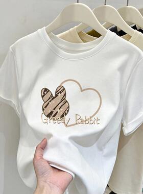 白色妈妈短袖t恤女2026新款夏季小众设计感港味chic正肩宽松上衣