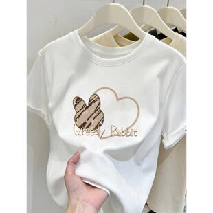 小众设计感港味chic正肩宽松上衣 夏季 白色妈妈短袖 t恤女2026新款