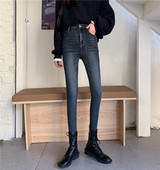 女裤 九分裤 子韩版 弹力紧身牛仔裤 秋季 显瘦高腰小脚裤 黑色铅笔裤 潮