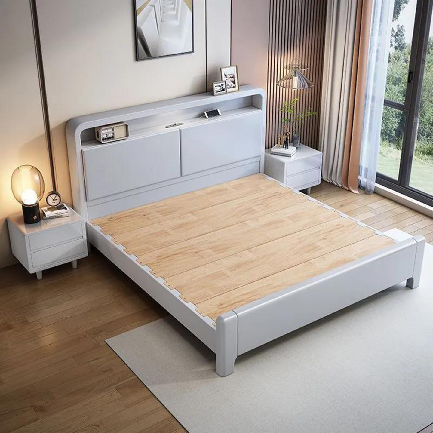 北欧现代简约灰色1.8静音实木床榫卯轻奢简约1.5小户型1.2储物床,住宅家具,实木床,淘宝优惠券,粉丝福利购,淘宝优惠卷