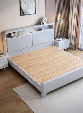 北欧现代简约灰色1.8静音实木床榫卯轻奢简约1.5小户型1.2储物床