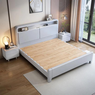 北欧现代简约灰色1.8静音实木床榫卯轻奢简约1.5小户型1.2储物床