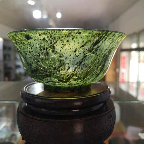酒泉夜光杯祁连山墨玉甘肃特产鸳鸯玉精品雕花玉碗蛇纹玉厂家直销