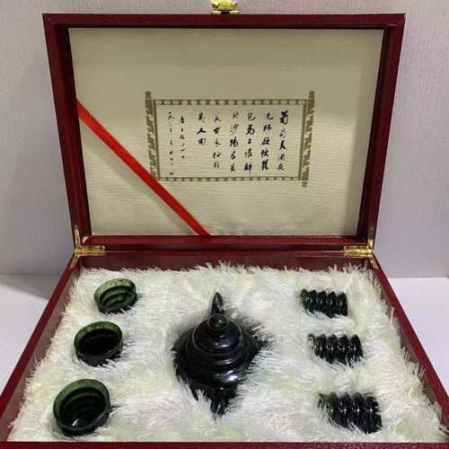 酒泉夜光杯祁连山墨玉七件茶具甘肃特产鸳鸯玉蛇纹玉厂家直销包邮