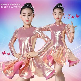 新款女童拉丁舞蹈服秋冬装雾金表演出服舞裙专业比赛规定标考级服