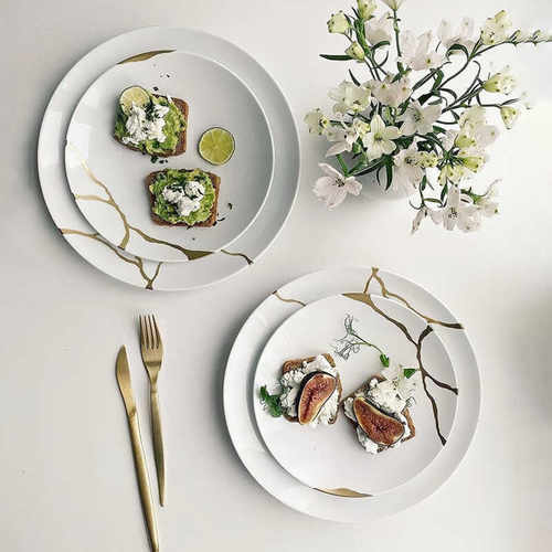 多个尺寸可选深盘高骨瓷金玫瑰