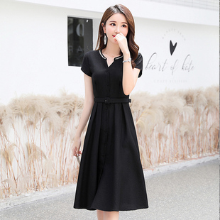 轻熟风大摆女神范连衣裙6010 小V领修身 不送腰带 优雅法式 酷伽大码