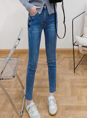 酷伽直筒牛仔裤女春秋2023新款高腰显瘦显高时尚九分烟管裤Q6607