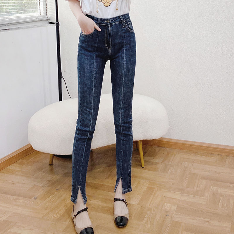 高腰通勤日常春秋紧身牛仔裤