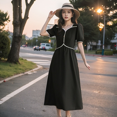 酷伽赫本风连衣裙女夏季2024新款高级感气质白色小个子假两件长裙