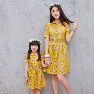 气质优雅亲子百搭连衣裙711 夏季 送腰带 印花修身 酷伽简约时尚