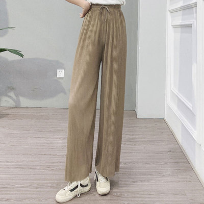 酷伽垂坠感阔腿裤女高腰显瘦纯色休闲春秋新款宽松直筒长裤6175
