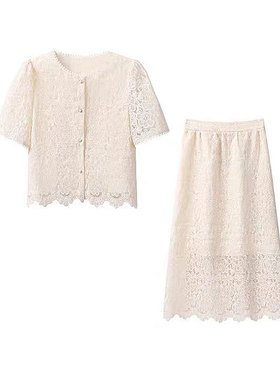 蕾丝镂空小衫+半身裙气质两件套 52026TZ