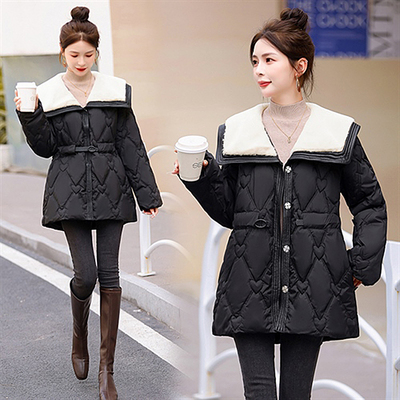 时尚气质海军领棉衣1696MF 送腰带  黑色微瑕  腰带款式颜色