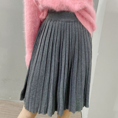 酷伽针织百褶裙女简约遮胯显瘦潮