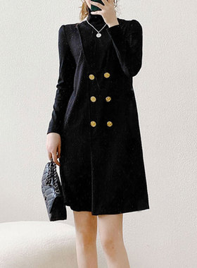 酷伽连衣裙女春秋新款韩版纯色长袖优雅洋气假两件裙子99923