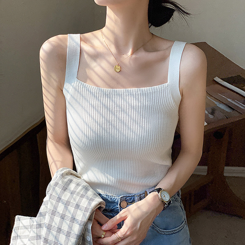 黑色吊带女西装内搭白色针织打底背心2026新款外穿春夏季短款上衣