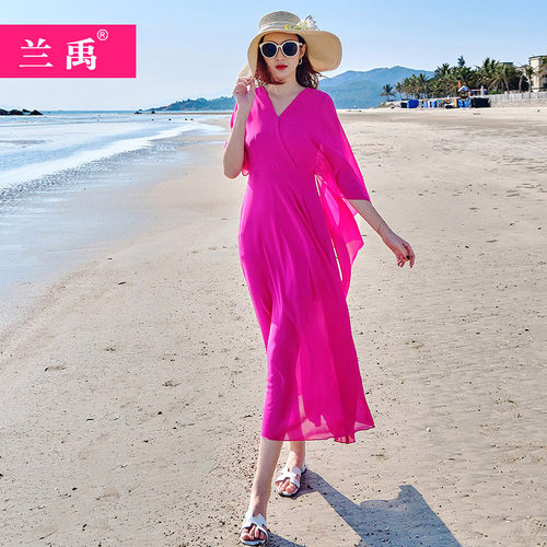 长款度假连衣裙女2021显瘦脚踝