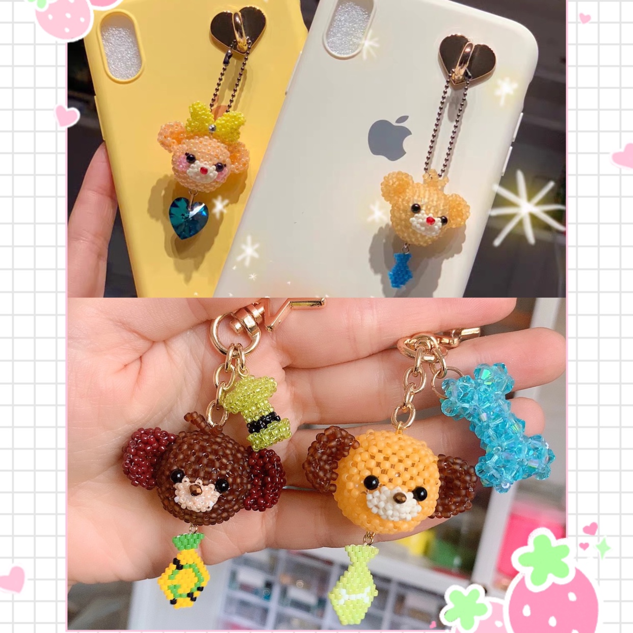 串珠材料包日本迪士尼熊奥地利爱心手机壳挂件toho米珠手工情侣