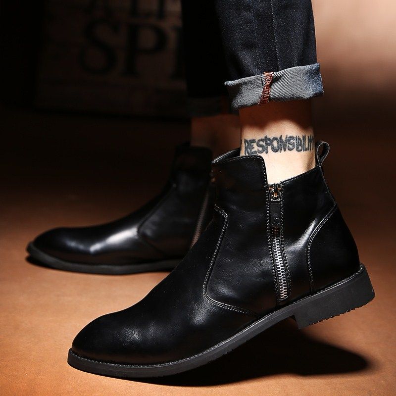 秋季尖头马丁靴男靴子韩版拉链高帮皮鞋软底全黑色百搭英伦短靴男|msdalam kategori Kasut lelaki popular, but - dari Buy2taobao.com untuk memberikan perkhidmatan ejen Taobao profesional membeli