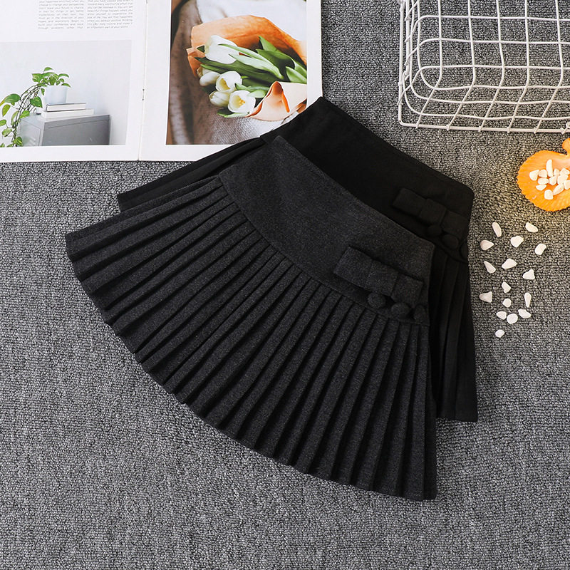 儿童毛呢百褶裙加厚秋冬装灰黑色女童蝴蝶结半身裙子宝宝百搭短裙,童装/婴儿装/亲子装,半身裙,淘宝优惠券,粉丝福利购,淘宝优惠卷