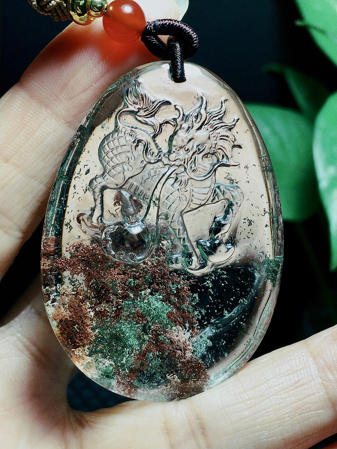 天然彩幽灵麒麟吊坠项链